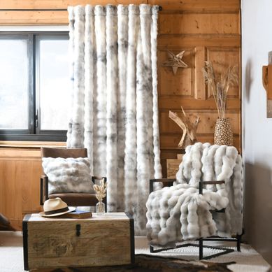 Rideau Imitation Fourrure Ultra Doux - 140x240 Cm - Gris Perle
