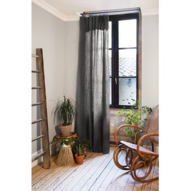 Rideau Ajustable + 8 Anneaux Pince "gaîa" 140 X 300 Cm "gaze De Coton" - Gris - 140x300 Cm