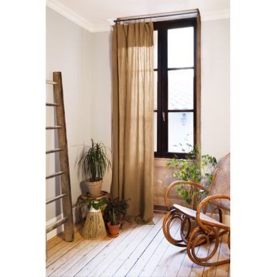 Rideau Ajustable + 8 Anneaux Pince "gaîa" 140 X 300 Cm "gaze De Coton" - Camel - 140x300 Cm