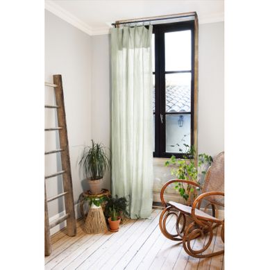 Rideau Ajustable + 8 Anneaux Pince "gaîa" 140 X 300 Cm "gaze De Coton" - Vert - 140x300 Cm