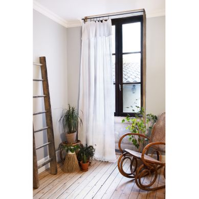 Lot De 2 Rideaux Ajustable + 8 Anneaux Pince "gaîa" "gaze De Coton" - Blanc - 140x300 Cm