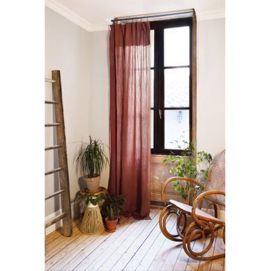 Lot De 2 Rideaux Ajustable + 8 Anneaux Pince "gaîa" "gaze De Coton" - Terracotta - 140x300 Cm