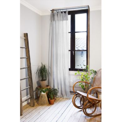 Lot De 2 Rideaux Ajustable + 8 Anneaux Pince "gaîa" 140 X 300 Cm "gaze De Coton" - Gris - 140x300 Cm