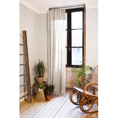 Lot De 2 Rideaux Ajustable + 8 Anneaux Pince "gaîa" "gaze De Coton" - Taupe - 140x300 Cm