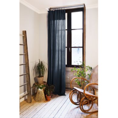 Lot De 2 Rideaux Ajustable + 8 Anneaux Pince "gaîa" 140 X 300 Cm "gaze De Coton" - Bleu - 140x300 Cm