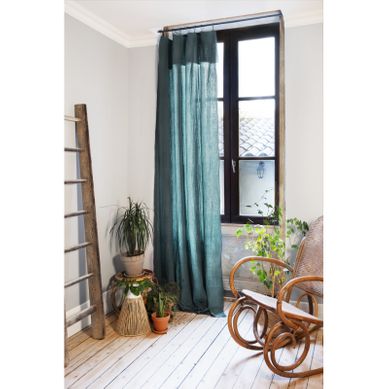 Lot De 2 Rideaux Ajustable + 8 Anneaux Pince "gaîa" 140 X 300 Cm "gaze De Coton" - Bleu - 140x300 Cm