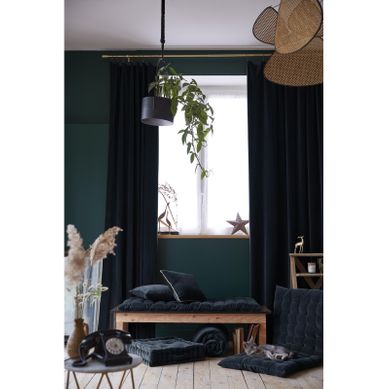 Lot De 2 Rideaux Ajustables + 8 Anneaux Pince "césar" Velours De Coton - Bleu - 140x270 Cm