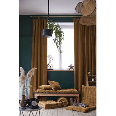 Lot De 2 Rideaux Ajustables + 8 Anneaux Pince "césar" Velours De Coton - Camel - 140x270 Cm
