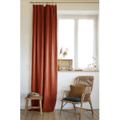 Rideau Ajustable + 8 Anneaux Pince "soline" 140 X 270 Cm Lin Lavé - Orange - 140x270 Cm