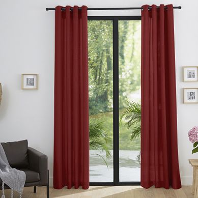 Paire De Rideaux Tamisant À Oeillets Effet Lin "moonlight" Cerise - Rouge - 140x260 Cm