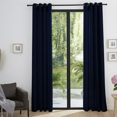 Paire De Rideaux Tamisant À Oeillets Effet Lin "moonlight" Bleu Nuit - Bleu - 140x260 Cm