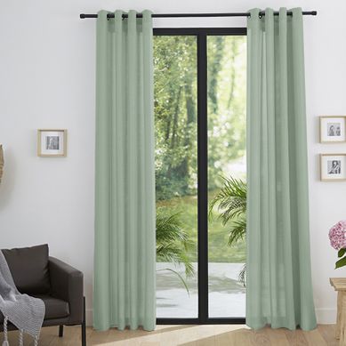 Paire De Rideaux Tamisant À Oeillets Effet Lin "moonlight" Menthe - Vert Clair - 140x260 Cm