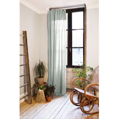 Lot De 2 Rideaux Ajustable + 8 Anneaux Pince "gaîa" "gaze De Coton" - Vert Clair - 140x300 Cm