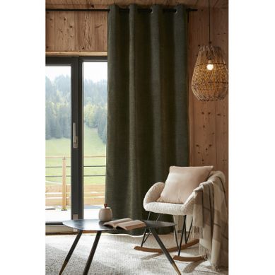 Rideau Occultant Phonique Et Thermique Doublé Polaire "bjorn" 100% Opaque - Vert Foncé - 140x240 Cm