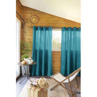 Lot De 2 Rideaux D'ameublement "kala" En Coton 140 X 260 Cm - Bleu Paon - 140x240 Cm