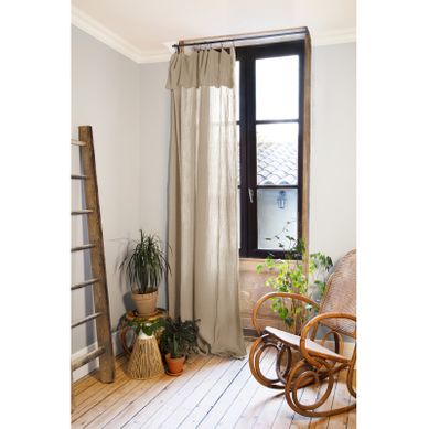 Lot De 2 Rideaux Ajustable + 8 Anneaux Pince "gaîa" "gaze De Coton" - Beige - 140x300 Cm