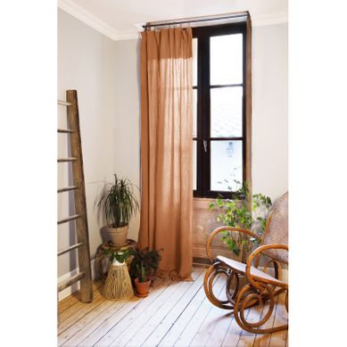 Lot De 2 Rideaux Ajustable + 8 Anneaux Pince "gaîa" "gaze De Coton" - Orange - 140x300 Cm