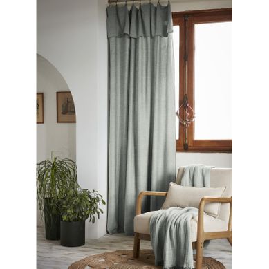 Lot De 2 Rideaux Ajustables + 8 Anneaux Pince "lysandre" Lyocel - Vert - 140x270 Cm