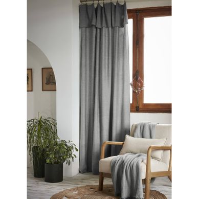 Lot De 2 Rideaux Ajustables + 8 Anneaux Pince "lysandre" Lyocel - Gris Foncé - 140x270 Cm