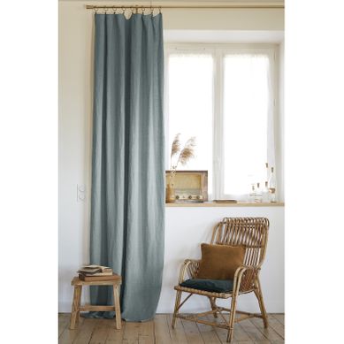Rideau Ajustable + 8 Anneaux Pince "soline" 140 X 270 Cm Lin Lavé - Bleu Clair - 140x270 Cm