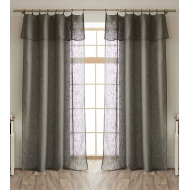 Lot De 2 Voilages Ajustables + 8 Anneaux Pince Polyester Effet Lin "nia" - Kaki - 2x140x270 Cm