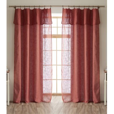 Lot De 2 Voilages Ajustables + 8 Anneaux Pince Polyester Effet Lin "nia" - Terracotta - 2x140x270 Cm