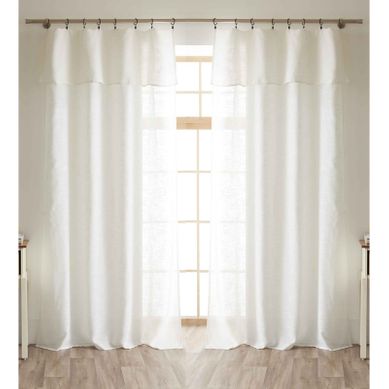 Lot De 2 Voilages Ajustables + 8 Anneaux Pince Polyester Effet Lin "nia" - Ivoire - 2x140x270 Cm