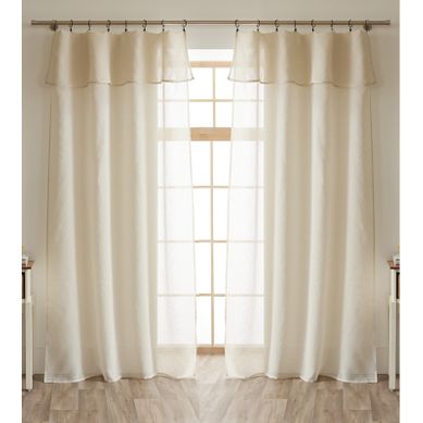 Lot De 2 Voilages Ajustables + 8 Anneaux Pince Effet Bouclette "elda" - Beige - 2x140x270 Cm