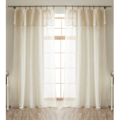 Lot De 2 Voilages Ajustables + 8 Anneaux Pince Effet Maille "freya" - Beige - 2x140x270 Cm