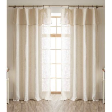 Lot De 2 Voilages Ajustables + 8 Anneaux Pince Polyester Effet Lin "nia" - Beige - 2x140x270 Cm