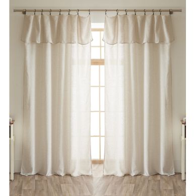 Lot De 2 Voilages Ajustables + 8 Anneaux Pince Polyester Effet Chambray "dua" - Beige - 2x140x270 Cm