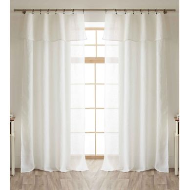Lot De 2 Voilages Ajustables + 8 Anneaux Pince Effet Bouclette "elda" - Ivoire - 2x140x270 Cm