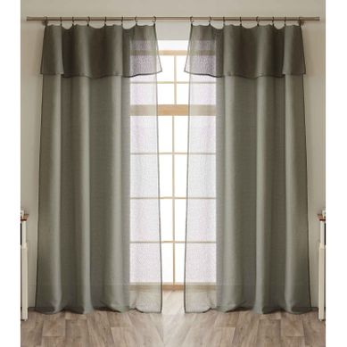 Lot De 2 Voilages Ajustables + 8 Anneaux Pince Effet Bouclette "elda" - Kaki - 2x140x270 Cm