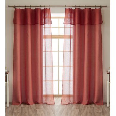 Lot De 2 Voilages Ajustables + 8 Anneaux Pince Effet Bouclette "elda" - Terracotta - 2x140x270 Cm