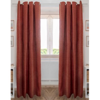 Lot De 2 Rideaux Occultant Phonique Et Thermique Chenille Doublé Polaire - Terracotta - 140x240 Cm