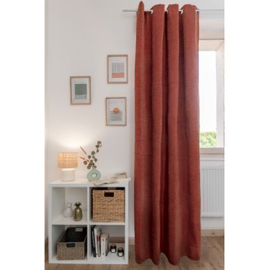 Rideau Occultant Phonique Et Thermique Chenille Doublé Polaire - Terracotta - 140x240 Cm