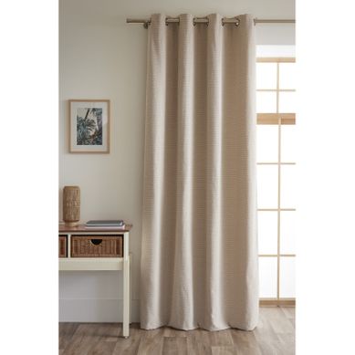 Rideau + 8 Oeillets 140 X 240 Cm Fils Teints Jacquard  "elios" - Taupe - 140x240 Cm
