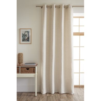 Rideau + 8 Oeillets 140 X 240 Cm Fils Teints Jacquard  "atlas" - Beige - 140x240 Cm