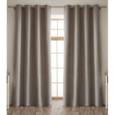 Lot De 2 Rideaux + 8 Oeillets Fils Teints Jacquard - Gris Clair - 2x140x240 Cm