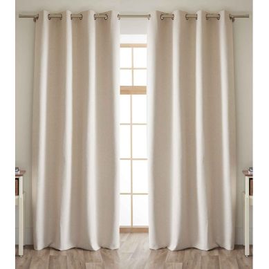 Lot De 2 Rideaux 100% Occultant + 8 Oeillets Polyester Chambray "eres" - Beige - 2x140x240 Cm