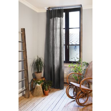 Rideau Ajustable + 8 Anneaux Pince Gaze De Coton 140 X 300 Cm Granit Anthracite