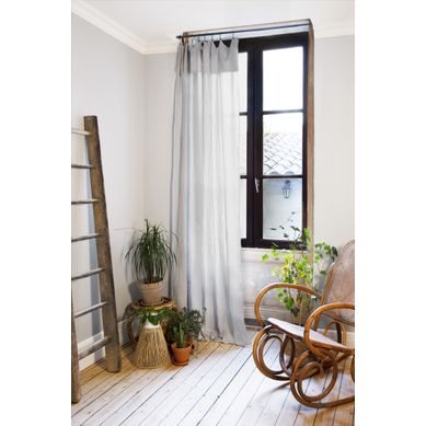 Rideau Ajustable + 8 Anneaux Pince Gaze De Coton 140 X 300 Cm Gris Clair