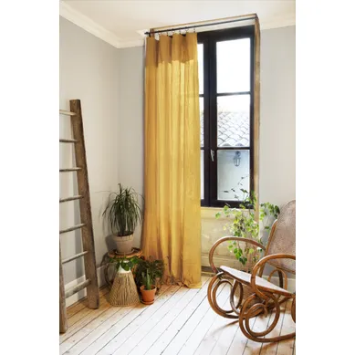 Rideau Ajustable + 8 Anneaux Pince – Gaze De Coton – 140 X 300 Cm – Safran – Gaïa