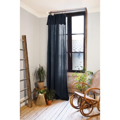 Rideau Ajustable + 8 Anneaux Pince – Gaze De Coton – 140 X 300 Cm – Bleu Foncé – Gaïa