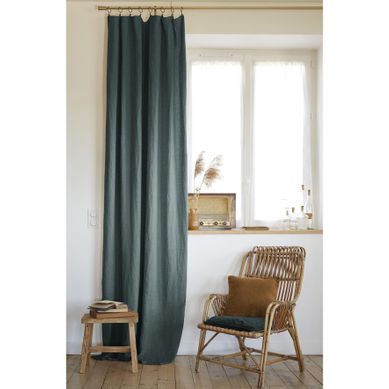 Rideau Ajustable + 8 Anneaux Pince – Lin Lavé Français Luxe Soline – 140 X 270 Cm – Ardoise