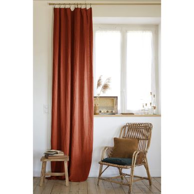 Rideau Ajustable + 8 Anneaux Pince – Lin Lavé Français Luxe Soline – 140 X 270 Cm – Paprika