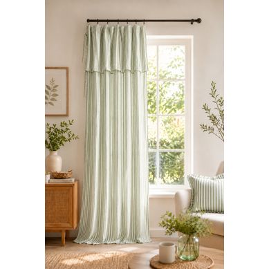 Rideau Ajustable Gaze De Coton 140 X 300 Cm Eucalyptus Avec 8 Anneaux – Livia