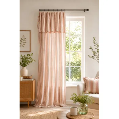 Rideau Ajustable Gaze De Coton 140 X 300 Cm Abricot Avec 8 Anneaux – Livia