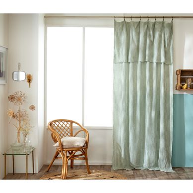 Rideau Ajustable 140 X 300 Cm Double Gaze De Coton Vichy Vickie – Eucalyptus