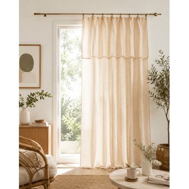 Rideau Ajustable 140 X 300 Cm Double Gaze De Coton Vichy Vickie – Pampa